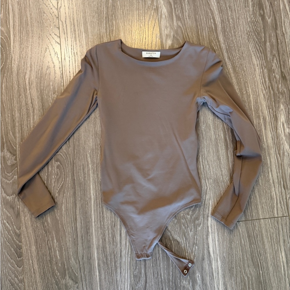 Babaton Mauve-Taupe Long Sleeve Crewneck Bodysuit